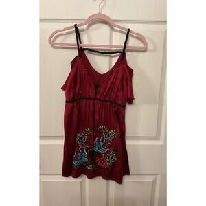 Vintage Soul Revival Babydoll Silk Y2K Embroidered Boho Tunic, XS